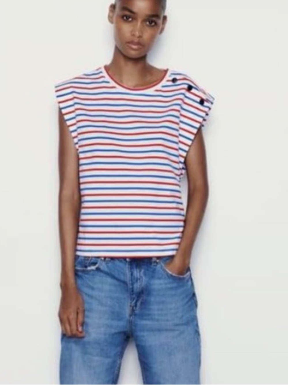 Zara Muscle tee red white and blue striped boxy fit